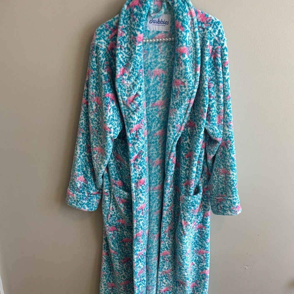 Chubbies Blue and Pink Robe flamingo print one size